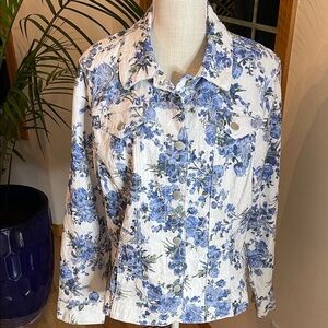 Charter Club White and Blue Floral Jean Jacket Style.